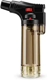 Mini Maçarico a Gás Butano Recarregável 11cm Chama Ajustável Culinário Profissional Portátil com Trava de Segurança para Cozinha Confeitaria Artesanato Solda Leve Gratinar Flambar Preto