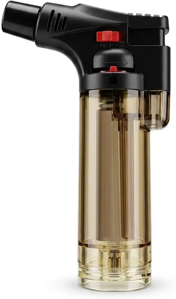 Mini Maçarico a Gás Butano Recarregável 11cm Chama Ajustável Culinário Profissional Portátil com Trava de Segurança para Cozinha Confeitaria Artesanato Solda Leve Gratinar Flambar Preto