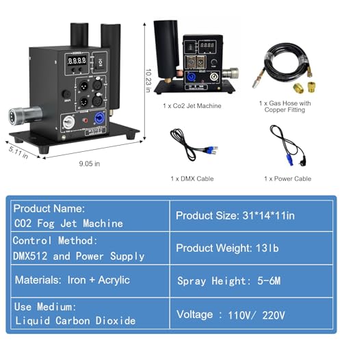 Máquina de Humo CO2 Twin-Tube, Máquina Profesional, Columna de Gas CO2 con Manguera de 6m, Altura de Chorro 16.4-19.7ft, Control DMX512, Ángulo Ajustable para Clubes, Conciertos, DJ y Fiestas miniatura 5