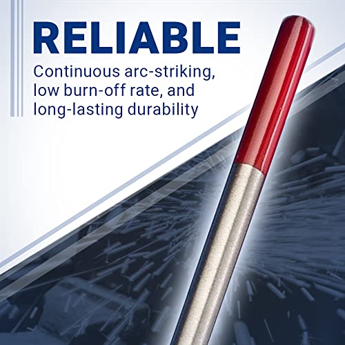 Midwest Tungsten Service Tig Welding Tungsten Electrodes 10-Pack (Red - 2% Thoriated Tungsten (Wt20/Ewth-2), 3/32") #TOP4