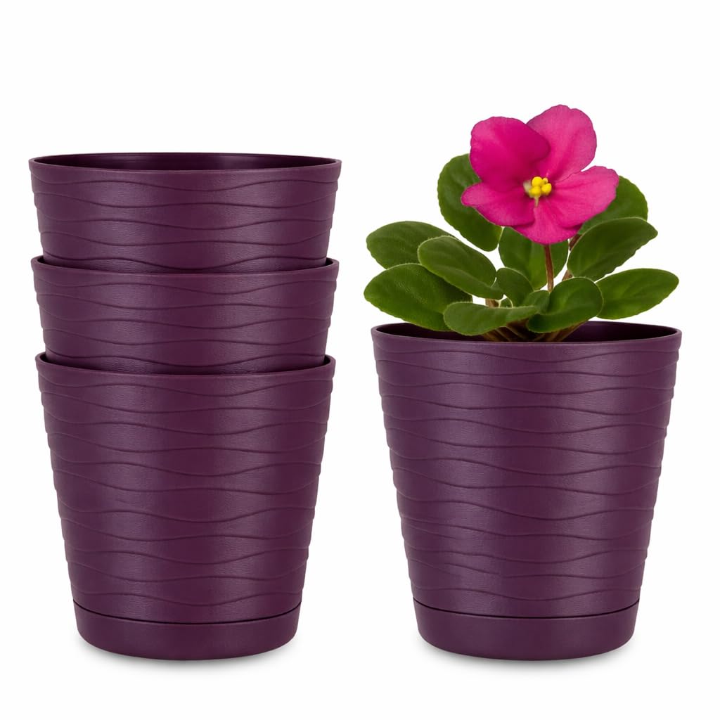 Home Garden Ornaments Plant Pots Indooe sert Of 4 Tedi (Purple, 13cm)