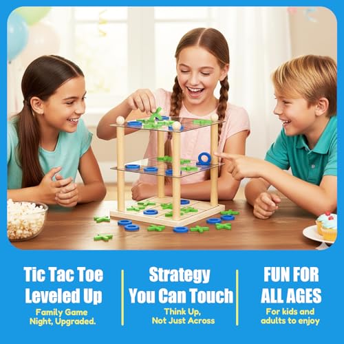Juego de Mesa 3D Tic Tac Toe de Madera Clásico miniatura 3