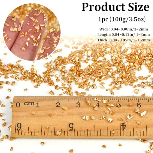 GORGECRAFT 1 Box Crushed Glass Glitter Irregular Broken Gold Shards Crush Chips 100G Sequins Metallic Gravel Sprinkles for Resin Craft Art Coasters Ornament Vase Filler DIY Jewelry Making - Image 3