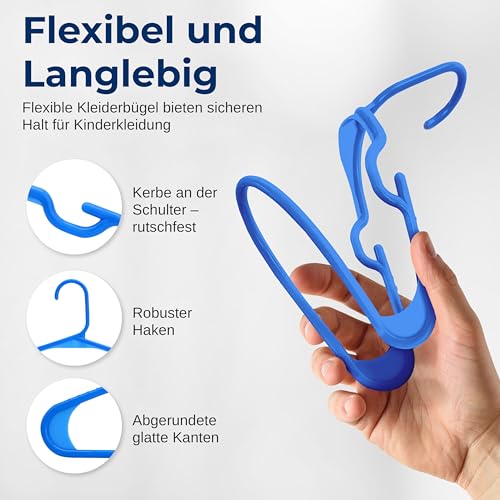 SereneLife Kinderkleiderbügel 20er Set – Kleiderbügel Kinder & Baby Kleiderbügel Kunststoff & rutschfest – für Kinderkleidung & Babykleidung, Babykleiderbügel 28.5 cm (Blau), platzsparend mit Kerben