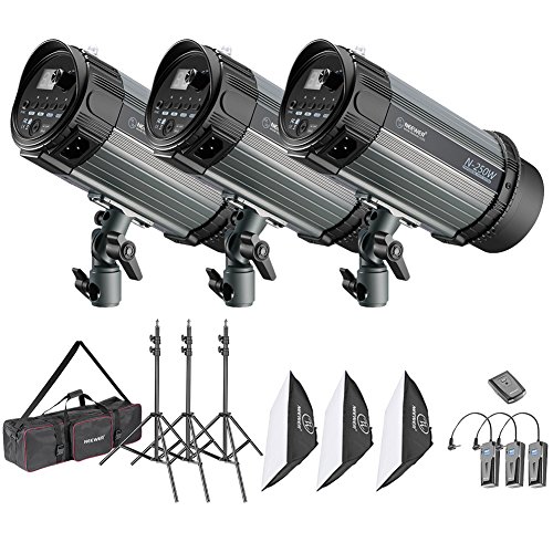 Neewer 750W Studio Strobe Flash Photography Lighting Kit:(3) 250W Monolight,(3) Softbox,(3) Light Stand,(1)