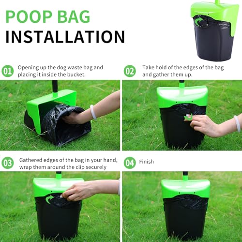 Image of ienjoyed Pooper Scooper Large Swivel Bin & Rake with 160 Waste Bags,Heavy Duty Dog Pooper Scooper with Bag Attachment for Dogs, Long Handle Poop Scooper with Lid for Yard, Grass, Gravel(Green)