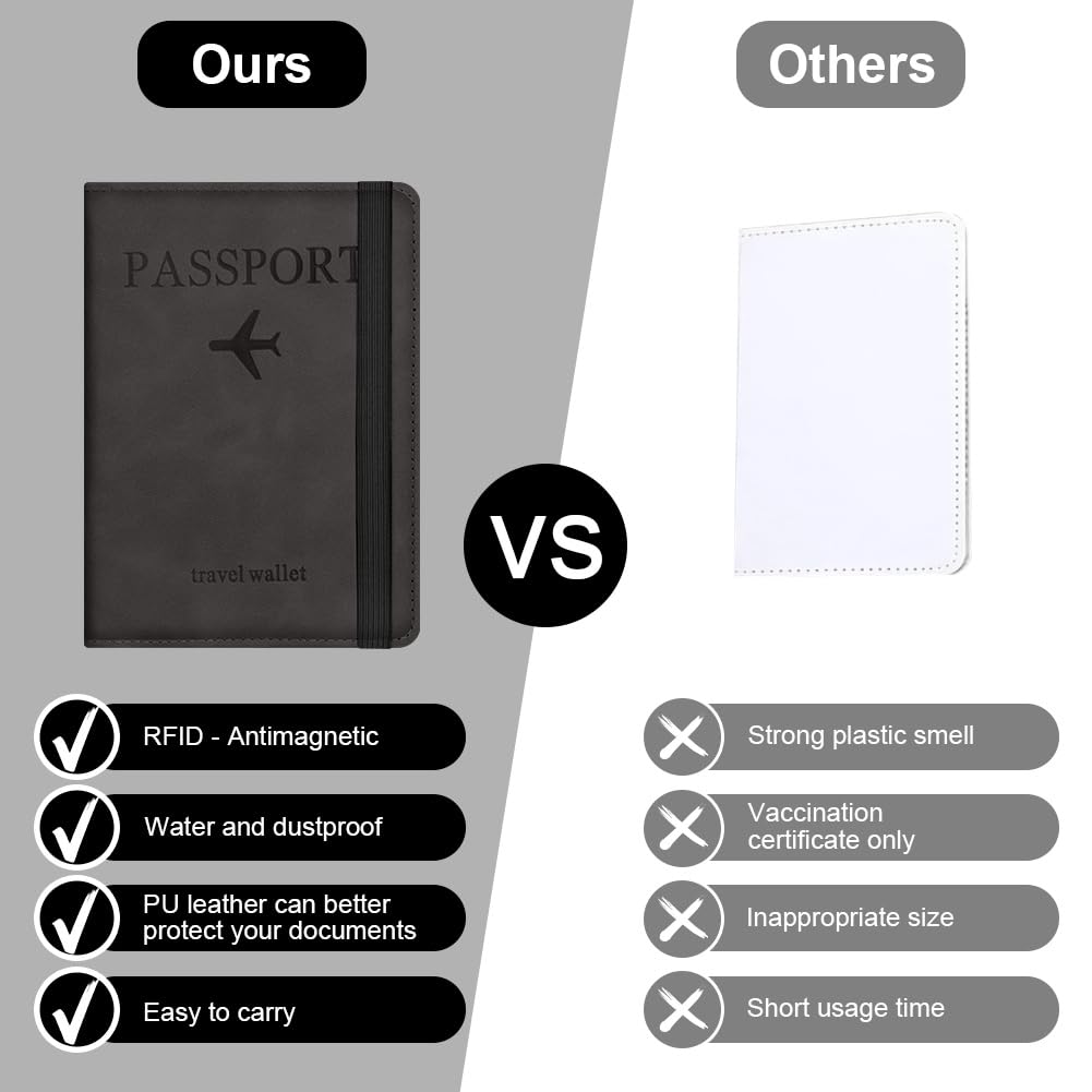 Custodia per Passaporto, Custodie Porta Passaporto con Blocco RFID, Custodia Passaportos in Pelle PU per Carte d'Identità Carte di Credito, Biglietti Aerei, Passaportos Pass (Nero)