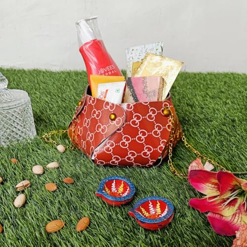 Image of Oasis Pack of 10 Flower Bouquet Gift Bags with Handles | Valentine's Day Gifting Bags for Her & Him | Goodie Bags for Wedding Return Gifts, Birthday, Bridal & Baby Shower | 14 x 15 x 12 cm | Red