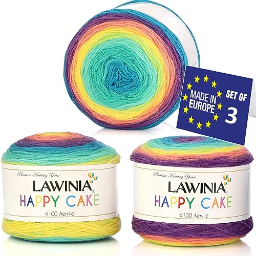 LAWINIA Happy Cake Premium Rainbow Yarn DK, Pack of 3 Each 150g, 530m Cake DK Knitting Yarn