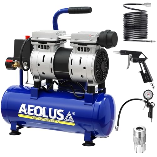 AEOLUS A Ultra Quiet Air Compressor, 65dB, Oil-Free, Quick Couplers,115PSI, Portable Electric for Car and Bike Tires, Nail Gun, and Pneumatic Tools, Garage, Shop (Accessories Kit)