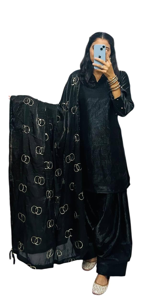 aqua creation Fendi Silk Solid Muslim Straight Kurti With Pant and Dupatta set (Black-XXL)-picture-11