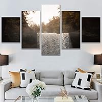 SIGNWIN 5 Panel Canvas Wall Art Lake Waterfall for Home Decorations Ready to Hang - 60