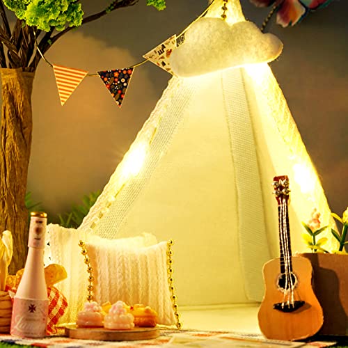 DIY Puppenhaus Kit handmontiertes Holzspielzeug Modell mit Staubschutz, Miniatur mit Möbeln, kreative Raumidee… – Bild 6