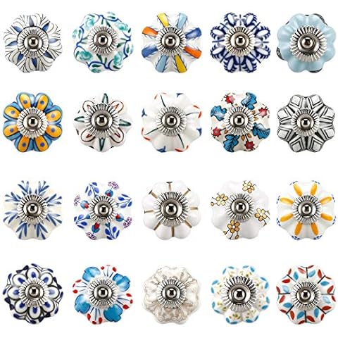 GZFTMKOBNS 20 pomos de cerámica mezclados para armarios y cajones (Flor) Cover