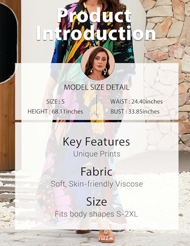 Image of MAKABO Kaftan Dresses for Women, V Neck Moo Moos Colorful Print Cover Ups Caftan Beach Dresses for Swimwear