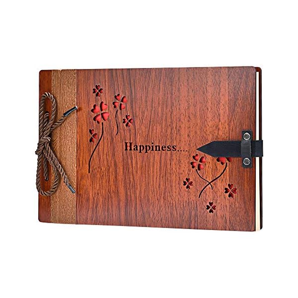 ZEEYUAN Fotoalbum zum Selbstgestalten 80 Seiten aus Holz 29x19cm Hochzeit Hohlmuster Fotobuch mit Fotoecken als Geschenk zum Valentinstag Geburtstag und Weihnachten für Alle