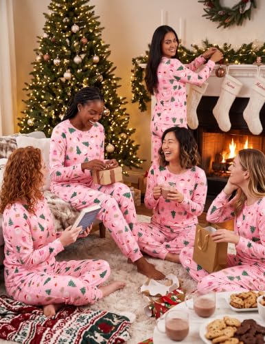 Ekouaer Womens Pajama Sets Long Sleeve Pjs Pink Santa Christmas Print XS - image 6