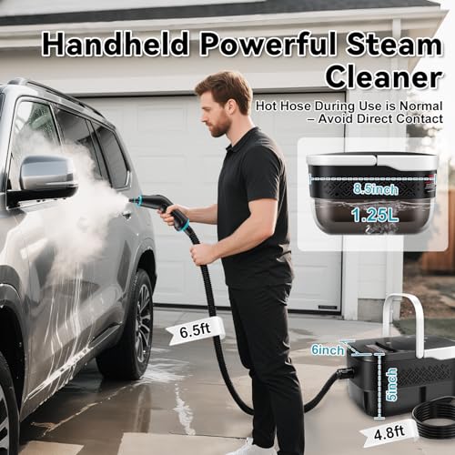Image of Steam Cleaner, Handheld Steamer for Cleaning with 17pcs Accessories, 3 Level Adjustable, 15s Heat Up, 2500W High Pressure Portable Steam Clean for Home, for Tile, Dirt, Grout, Grease, Car Detailing