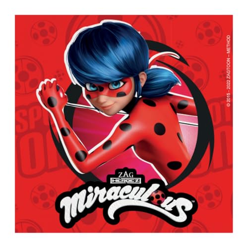 BeenSmile, Servilletas Miraculous 33 CM, Perosnaje Ladybug, Servilletas de Papel, Artículos de Fiesta, Fiestas, Celebraciones y Cumpleaños Infantiles, 20 Unidades 33 CM