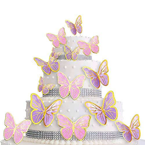 80Pcs Butterfly Cake Toppers Set Happy Birthday 3D Mixed Color Pink Purple Cupcake Picks Butterfly Cupcake Topper With Dot Glue Decorations For Anniversary Party Wedding Wall Decor Supplies #TOP13