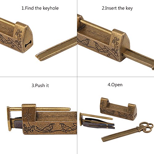 Gther Decorative Vintage Lock And Key, Antique Chinese Padlock Lock Magpie Flower Old Lock For Small Wooden Box Furniture Cabinets Chest #TOP4