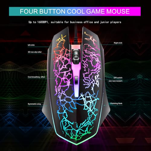 Image of Wired Crack Rainbow Gaming Keyboard and Mouse Combo, 104 Keys Light Up Mechanical Feeling Computer Keyboard, Wired Gaming Keyboard and Mouse for PC MAC Xbox Gamer(Black)