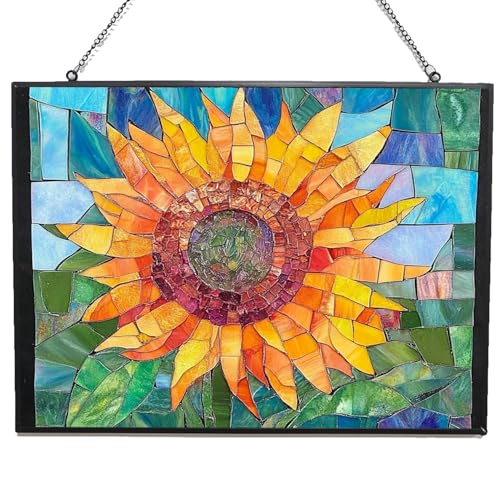 365CUSGIFTS Personalized Rectangle Sunflower Hand Painting Stained Glass Window Hanging, Suncatcher for Women, Stained Glass Window Decor Perfect Home Décor
