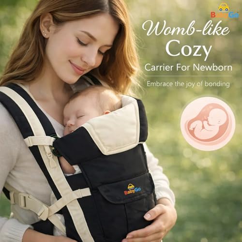 Image of BabyGo Kid Seat Baby Hip Carrier 4-in-1 Adjustable Baby Carrier Cum Kangaroo Bag|Front, Back|for 6 to 24 Months Baby|Newborn to Toddler Carrier|Safety Belt & Buckle Straps|Up to 15 Kgs (Black)