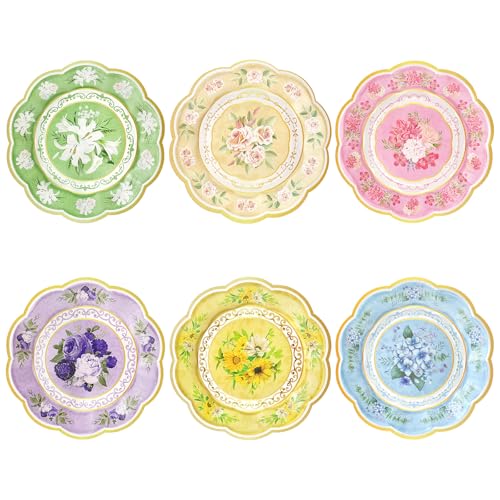 Fighting to Achieve 48 PCS Vintage Floral Paper Plates 9in Flower Tea Party Plates Floral Disposable Plates for Birthday Baby Shower Bridal Shower Wedding Garden Party Decorations