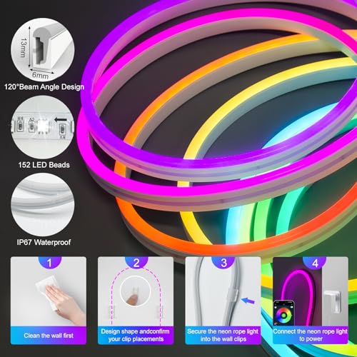 Tira de luz neón LED RGB 10m impermeable con control APP miniatura 6