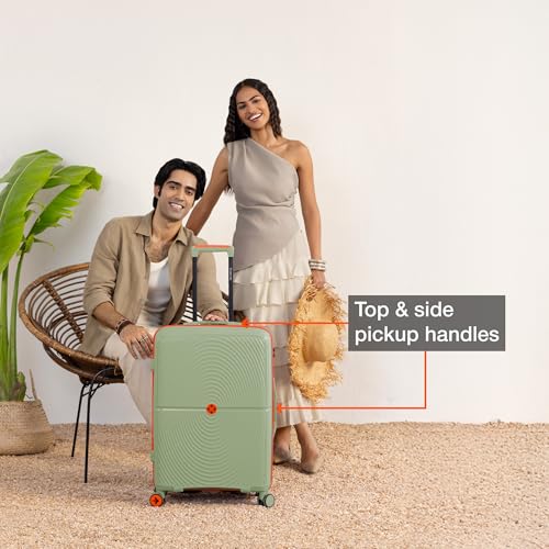 Image of Nasher Miles Bali Hard-Sided Polypropylene Check-in Luggage 24 inch | 65cm | 8 Wheels Medium Trolley Bag for Travel | Suitcase (Olive Green)