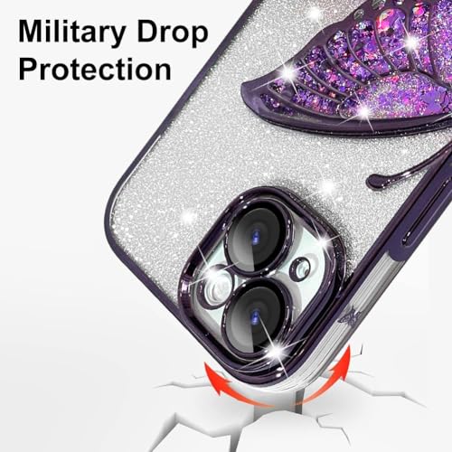 Image of SHINESTAR 3D Butterfly Case for iPhone 15 Cover, Cute Girly Glitter Bling Luxury Back Cover for Women Girls Protective Shockproof Slim Camera Protection for iPhone 15 - Purple