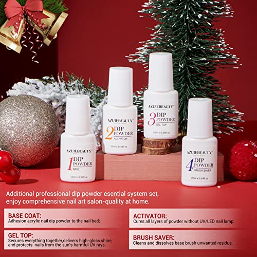 Azurebeauty Dip Powder Nail Kit Starter, 8 Colors Clear Dark Red Glitter Gold Dipping Powder Liquid Set With Base/Top Coat Stickers For French Nails Art Manicure Beginner Party Gift Diy Home #TOP4