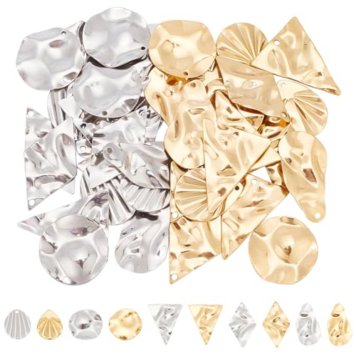 UNICRAFTALE 40 pieza 5 estilos 2 colores 304 dijes Texturizados de Acero Inoxidable Rombo Lágrima de Metal Colgantes con Texto Liso Pendientes Colgantes para Pendientes Fabricación de Joyas Diy