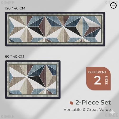 Image of VANZAVANZU KIMEE Modern 3D Crystal Geometric Kitchen Mat and Runner Rug Set of 2 - Non-Slip Washable Kitchen Floor Mats, Cushioned Absorbent Runner for Sink, Laundry, Hallway (Crystal Design)