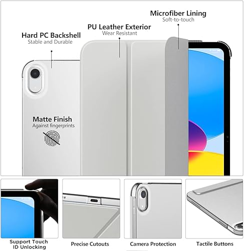 Vista 3 de MoKo Funda para iPad (A16) de 11ª generación de 11 pulgadas 2025, funda para iPad de 10.9 pulgadas 2022, carcasa trasera translúcida de Plateado