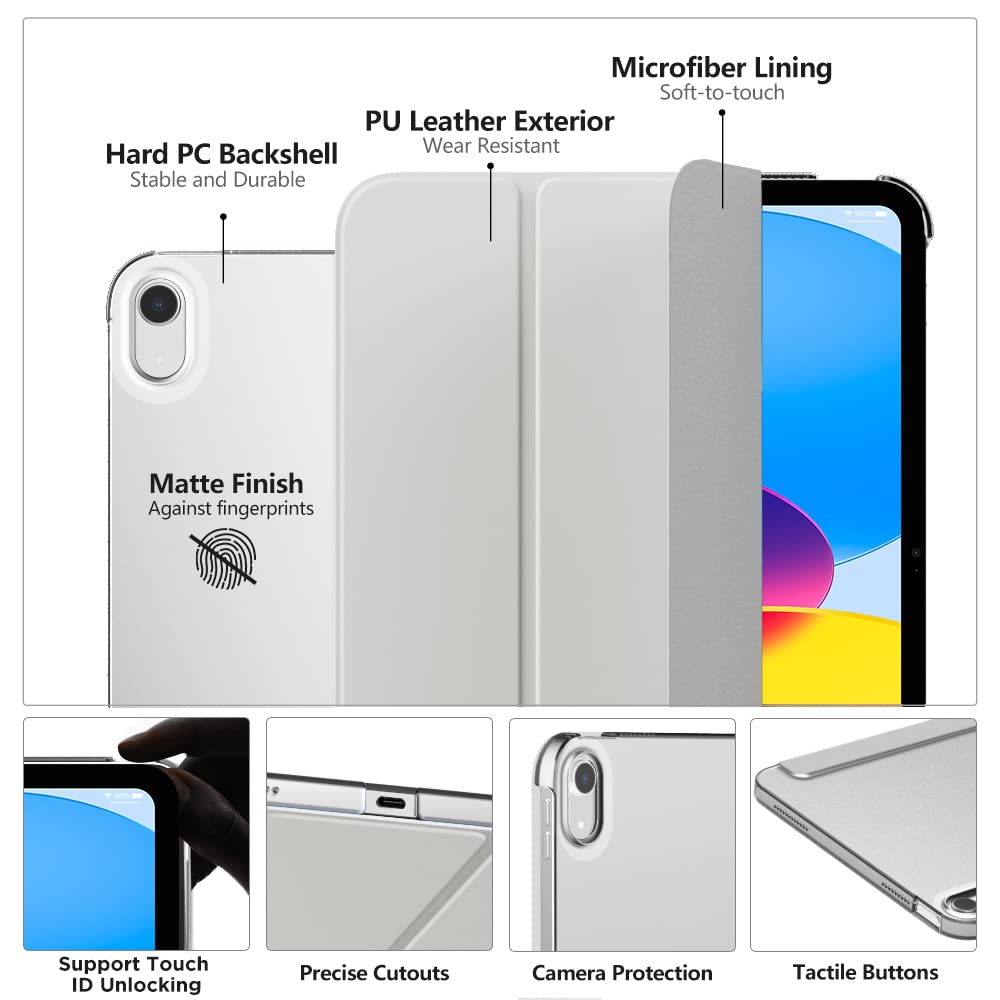 MoKo Cover Custodia iPad (A16) 11a Generazione 2025 /iPad 10a Generazione 2022, Cover Custodia Protettiva per Supporto Ultrasottile con Copertura Posteriore Traslucida in PC Rigido, Argento