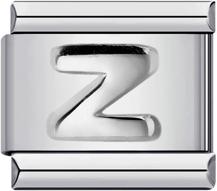 M&S A-Z - Targhetta con lettera dell'alfabeto, personalizzabile, per compleanno, mamma, figlia, donna, 9 mm, compatibile con braccialetti Nomination, 0, Metallo, Nessuna pietra preziosa
