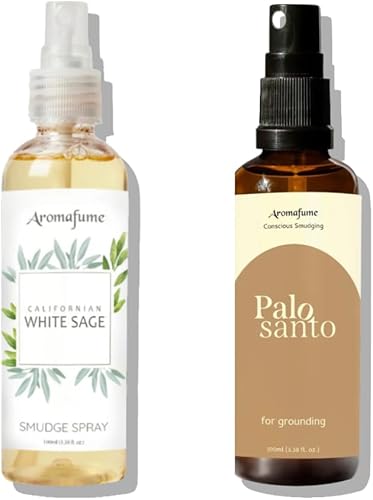 Palo Santo Protection Wellness Natural Mist 3.4 fl oz y mancha de salvia blanca 3.4 fl oz de niebla natural, alternativa limpia y no tóxica a la