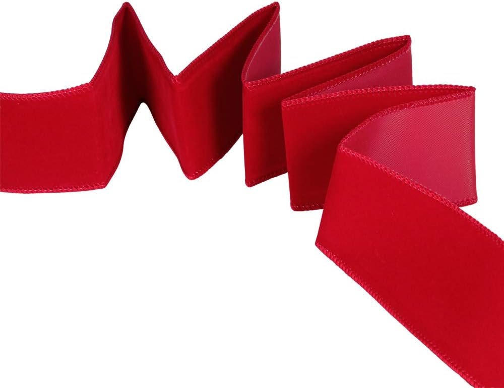 Winlyn 50 Yards Christmas Red Velvet Wired Ribbon 2-1/2" Wide Large Xmas Ribbon Trim Gift Wrapping Bow Craft for Christmas Indoor Outdoor Tree Wreath Bows Clothing Party Gift Embellishment