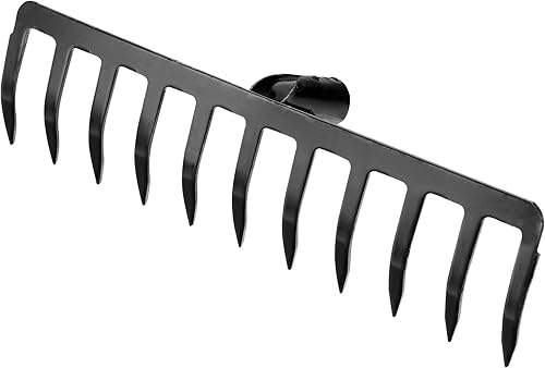 uxcell Rastrillo de jardín de 11 dientes, rastrillo de piedra de acero al manganeso para jardín, granja, patio trasero, sin mango, solo cabeza de
