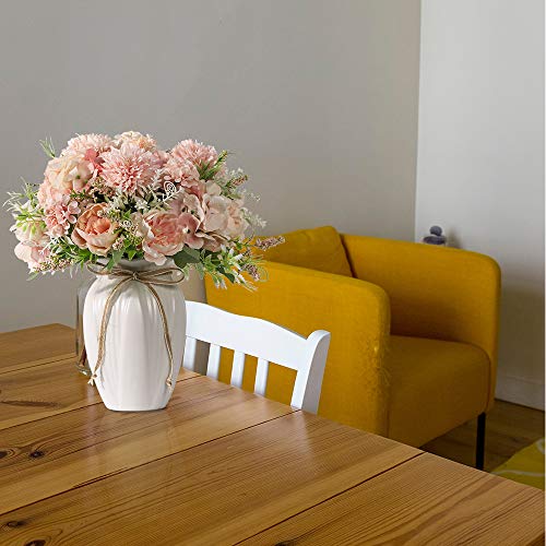 Jareling Peonies Artificial Flowers In Vase, Fake Hydrangea Silk Peony Flower Bouquet With Vase Faux Flowers Arrangement Decor Home Table Dining Room (Pink) #TOP1