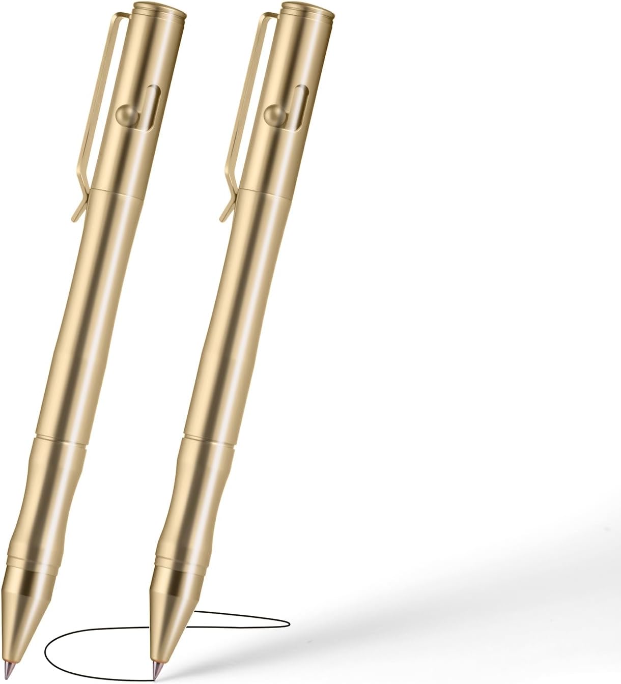 Origin-Joy Brass Bolt Action Pen Set, Heavy Duty EDC Copper Metal Tactile Turn Pen With Gel Ink Refills (Natural Brass)