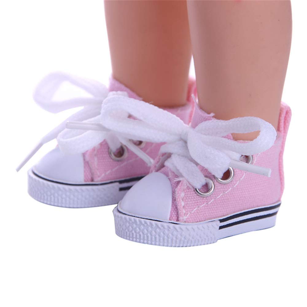 PUNELE Doll Shoes, 14 Inch Doll Canvas Shoes Trainers Sneakers Dolls Accessories for 14'' Baby Dolls, Pink - Image 3