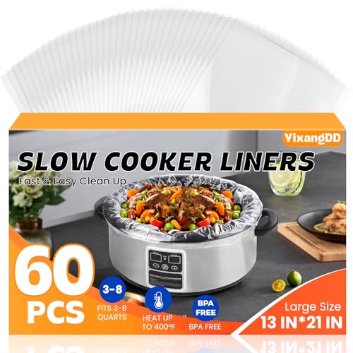 60 Pack Slow Cooker Liners, Large Size 13"x 21" Cooking Bags Disp...