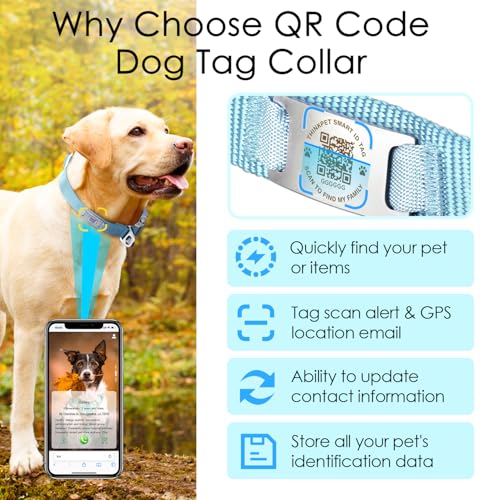 ThinkPet Intelligenter QR-Code Hundehalsband - Aus Nylon, Verstellbare Größe, Langlebig & Komfortabel, Echtzeit-Ortung mit Kontaktinformationen des Besitzers-Hellblau-Klein(Halsumfang:22-30cm)