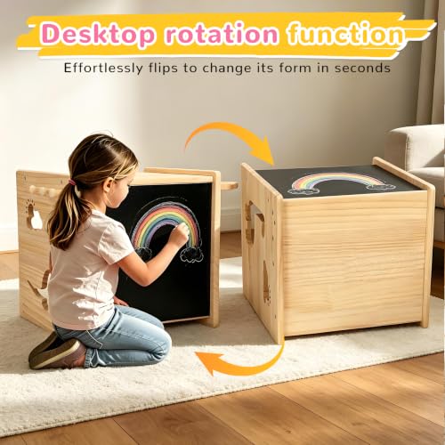 Image of Brobear Weaning Table and Chair Set for 3-Layer Adjustable, Storage Drawer | for Ages 1-3,Blackboard, Storage Hooks, Puzzle Storage Boards, Natural Wood,CPC Certification, for Dining, Painting, Reading