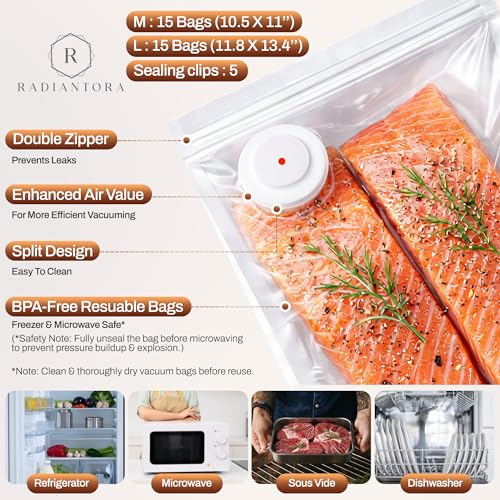 Image of Compact Vacuum Sealer for Food - Powerful Handheld Vacuum Sealer with 30 BPA-Free Reusable Bags and 5 Clips, Rechargeable Cordless Sealer with Detachable Moisture Tank for Meal Prep, Freezer & Travel