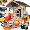 BIRDSFAVE Bird Feeder with Camera Solar Powered, 2K Live Arrival Alert Auto Capture Video with 32GB TF Card, AI Identify Smart Camera Bird Feeder Ourdoor Backyard Gift for Mom Dad Birdlover, 2.4G WiFi