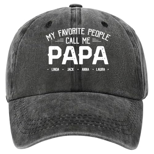 Personalized My Favorite People Call Me Papa Vintage Washed Denim Hat with Kids’ Names – Custom...